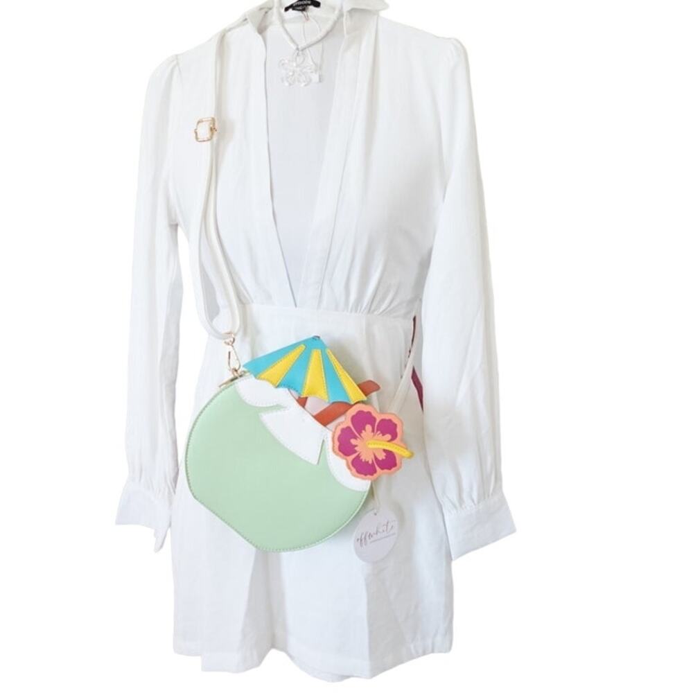 Episode white collared tunic top with Deep V neck plunge / tie backs size S